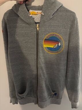 Aviator Nation Gray Unisex Women/Men Zip Hoodie with Rainbow Crest size small
